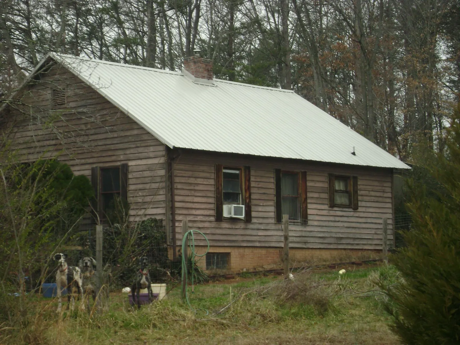 White metal roof on an old wood sided farmhouse, from a Metal Roof Installation job in Mount Laguna